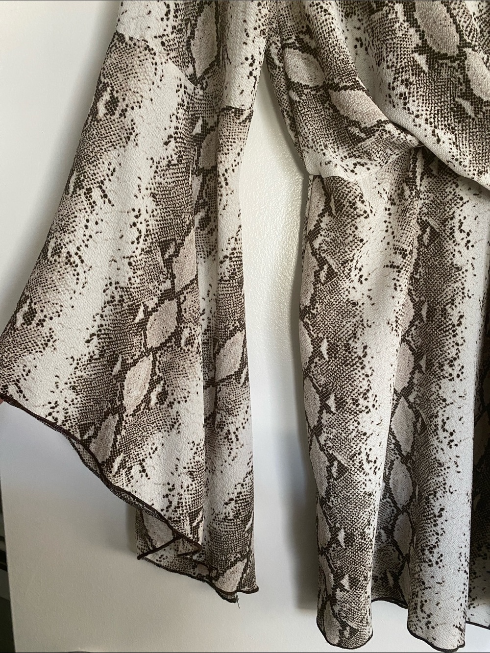 Blue Blush Snakeskin Print Faux Wrap Top - Boho Bell Sleeves - Picture 4 of 5